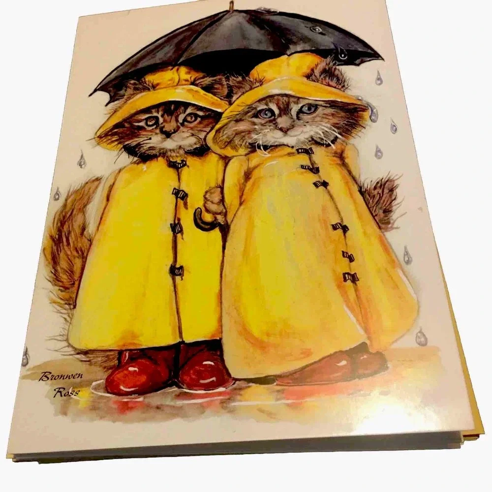 Cat Greeting Card 12 Pack Set Kittens Under Umbrella 5x7